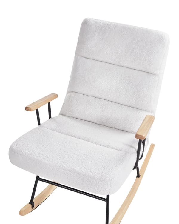 Gyngestol Off-White Boucle Teddy Polstring Metall og Gummi Treben Liggende Rygg Stue