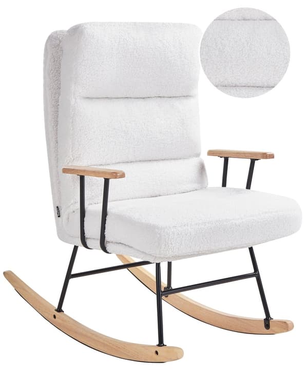 Gyngestol Off-White Boucle Teddy Polstring Metall og Gummi Treben Liggende Rygg Stue