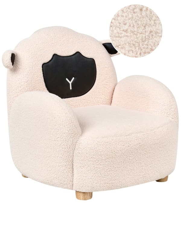Lenestol for barn Off-white Bouclé Formet som en sau Lavt sete Armlener Barnerom Barnestol