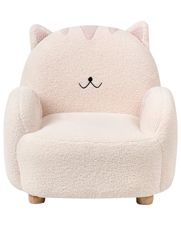 Lenestol for barn Off-white Bouclé Formet som en katt Lavt sete Armlener Barnerom Barnestol