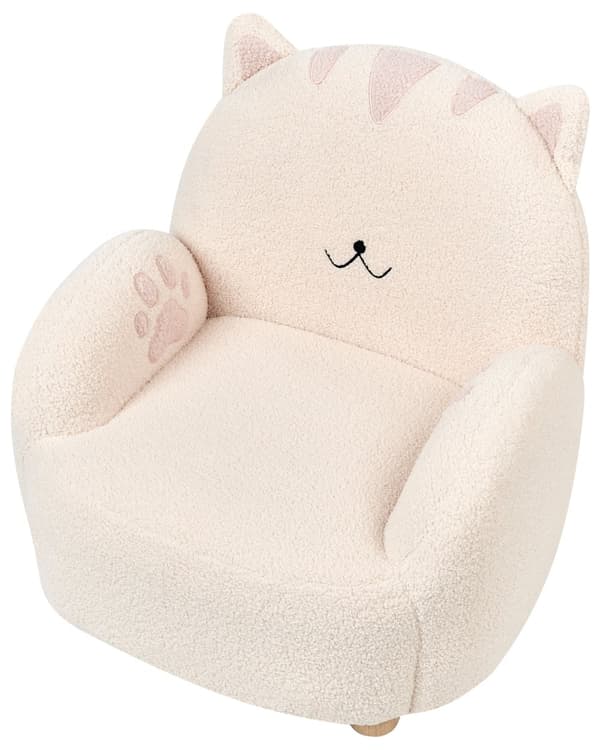 Lenestol for barn Off-white Bouclé Formet som en katt Lavt sete Armlener Barnerom Barnestol