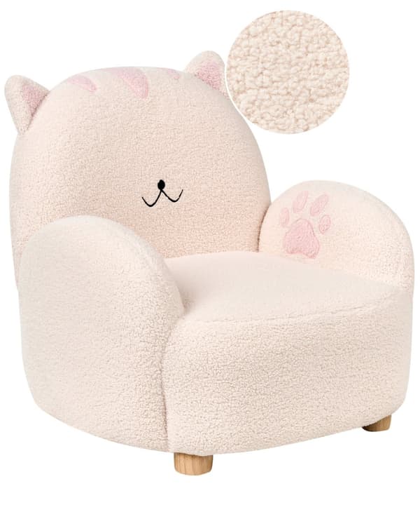 Lenestol for barn Off-white Bouclé Formet som en katt Lavt sete Armlener Barnerom Barnestol