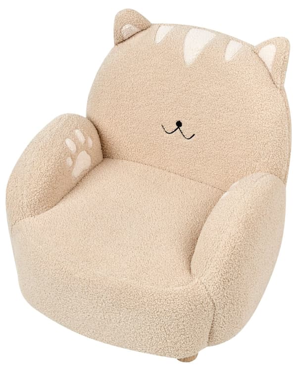Lenestol for barn Beige Bouclé Formet som en katt Lavt sete Armlener Barnerom Barnestol