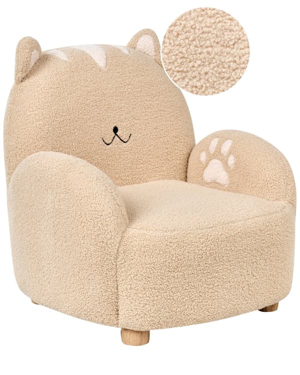 Lenestol for barn Beige Bouclé Formet som en katt Lavt sete Armlener Barnerom Barnestol
