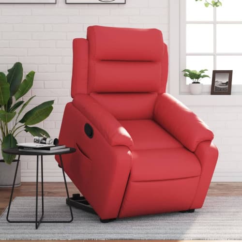 Reclinerfåtölj med uppresningshjälp röd konstläder