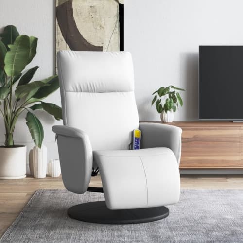 Massagefåtölj med fotstöd vit konstläder