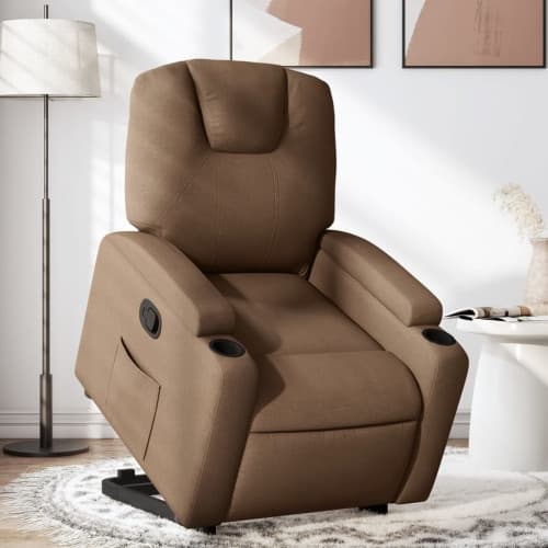 Reclinerfåtölj med uppresningshjälp brun tyg