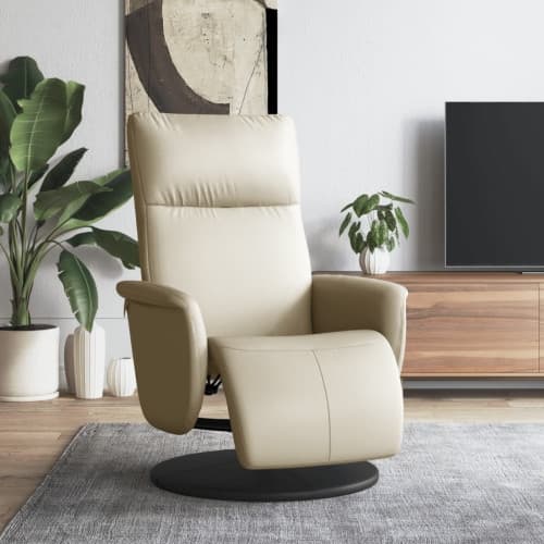 Reclinerfåtölj med fotstöd gräddvit konstläder