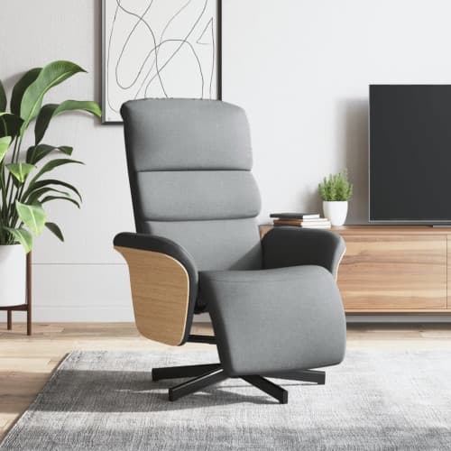 Reclinerfåtölj med fotstöd ljusgrå tyg