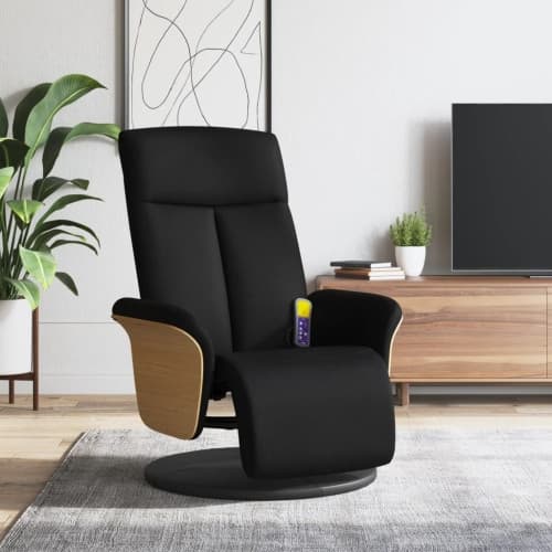 Massagefåtölj med fotstöd svart tyg