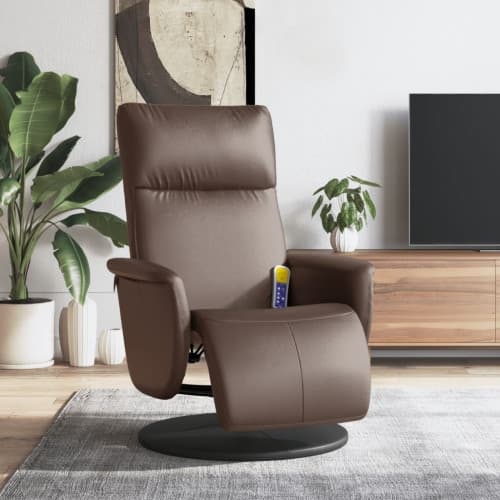 Reclinerfåtölj med fotstöd brun konstläder