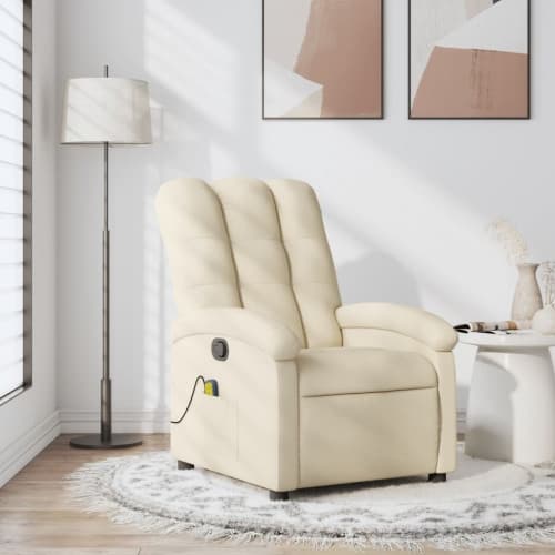 Massagefåtölj gräddvit tyg