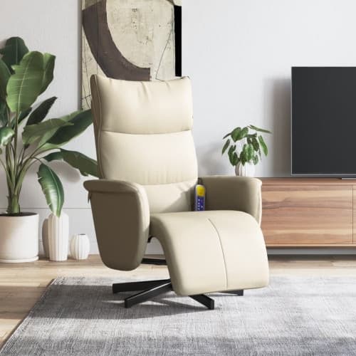 Massagefåtölj med fotpall gräddvit konstläder