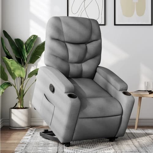 Reclinerfåtölj med uppresningshjälp ljusgrå tyg