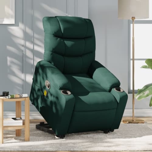 Massagefåtölj med uppresningshjälp mörkgrön tyg