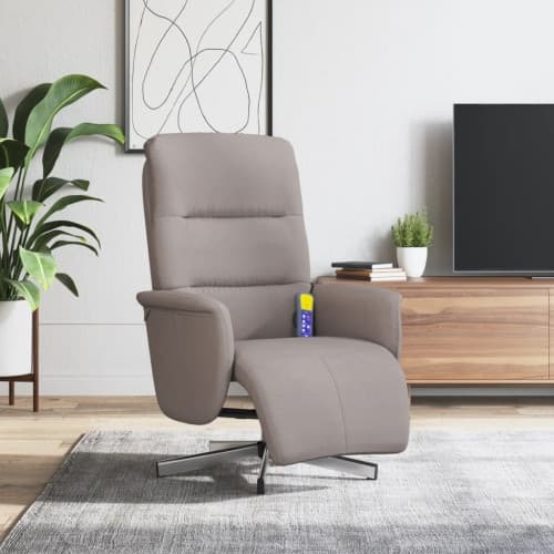 Massagefåtölj med fotstöd taupe tyg