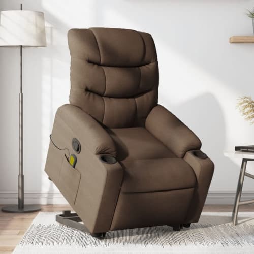 Massagefåtölj med uppresningshjälp brun tyg