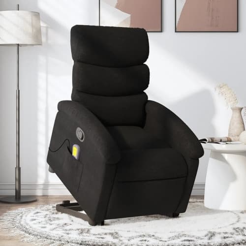 Massagefåtölj med uppresningshjälp svart tyg