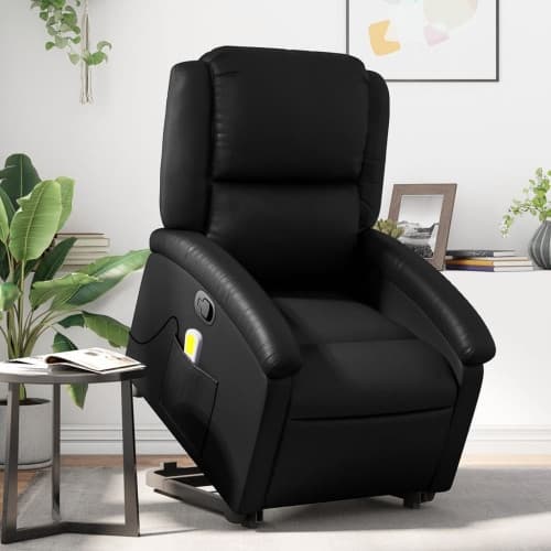 Massagefåtölj med uppresningshjälp svart konstläder