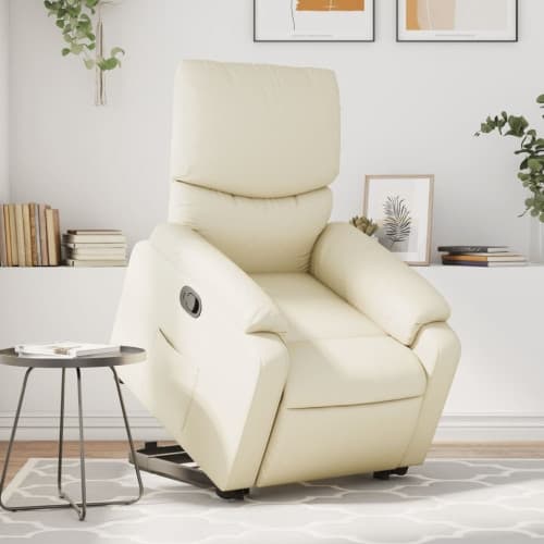 Reclinerfåtölj med uppresningshjälp gräddvit konstläder