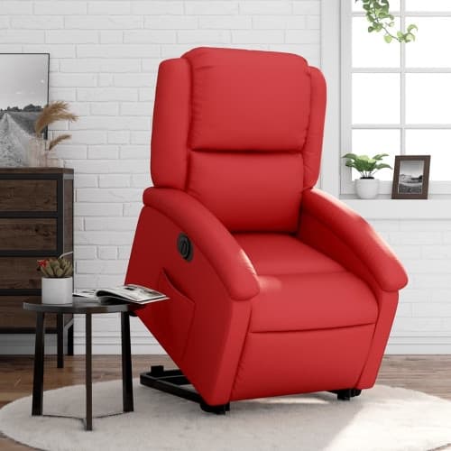 Reclinerfåtölj med uppresningshjälp röd konstläder
