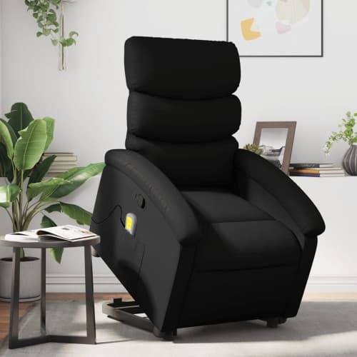 Massagefåtölj med uppresningshjälp svart konstläder