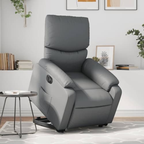 Reclinerfåtölj med uppresningshjälp grå konstläder
