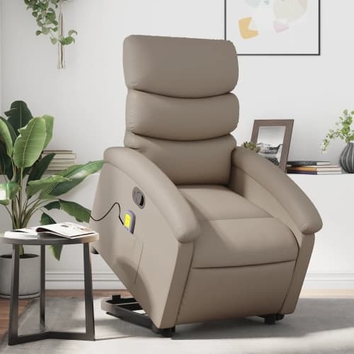 Massagefåtölj med uppresningshjälp cappuccino konstläder