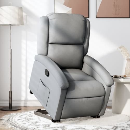 Reclinerfåtölj med uppresningshjälp ljusgrå tyg