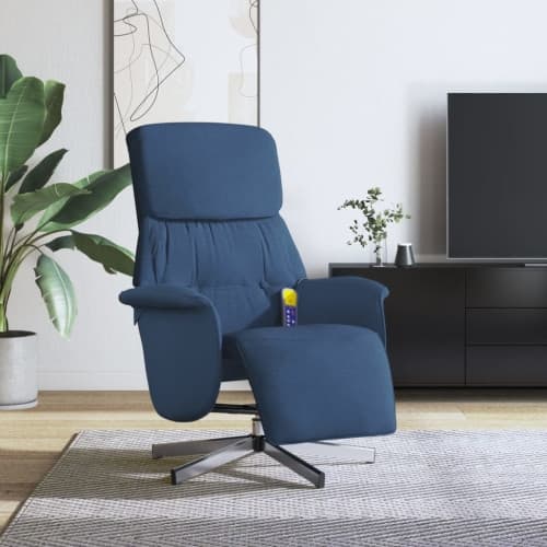 Massagefåtölj med fotstöd blå tyg