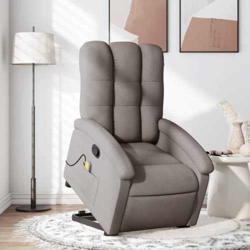 Massagefåtölj med uppresningshjälp taupe tyg