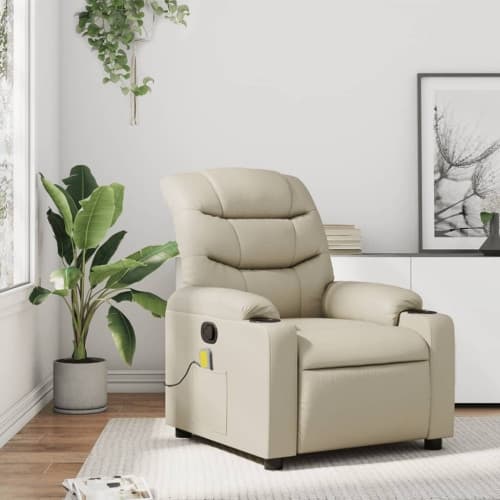 Massagefåtölj gräddvit konstläder