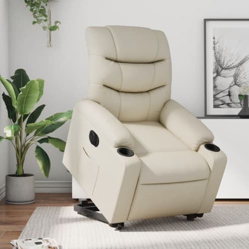 Reclinerfåtölj med uppresningshjälp gräddvit konstläder