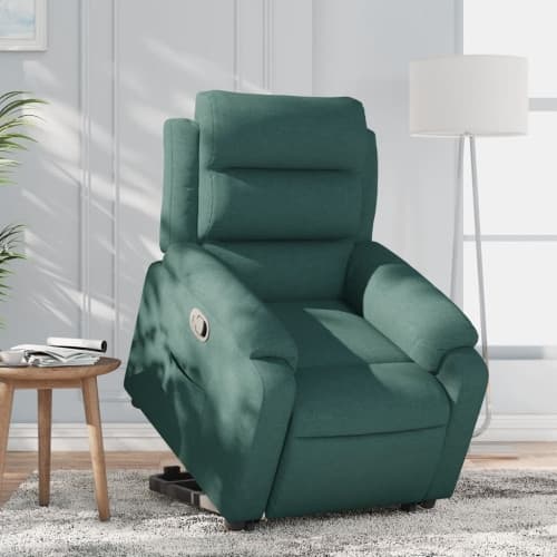 Reclinerfåtölj med uppresningshjälp mörkgrön tyg