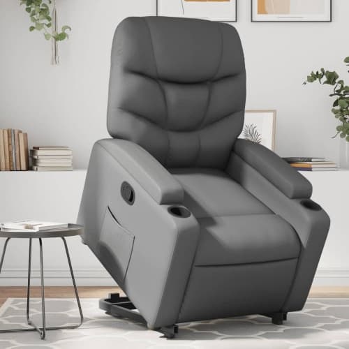 Reclinerfåtölj med uppresningshjälp grå konstläder