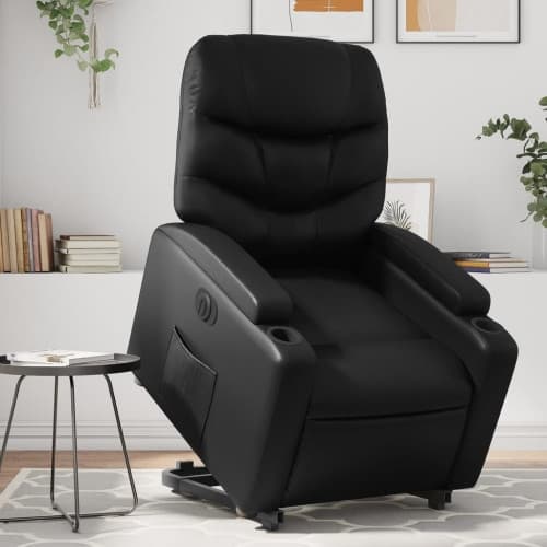 Reclinerfåtölj med uppresningshjälp svart konstläder
