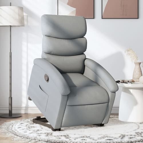 Reclinerfåtölj med uppresningshjälp ljusgrå tyg