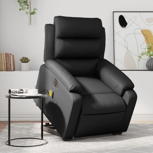 Massagefåtölj med uppresningshjälp svart konstläder