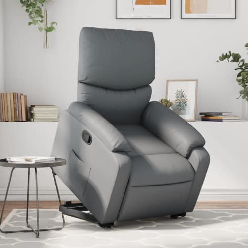 Reclinerfåtölj med uppresningshjälp grå konstläder
