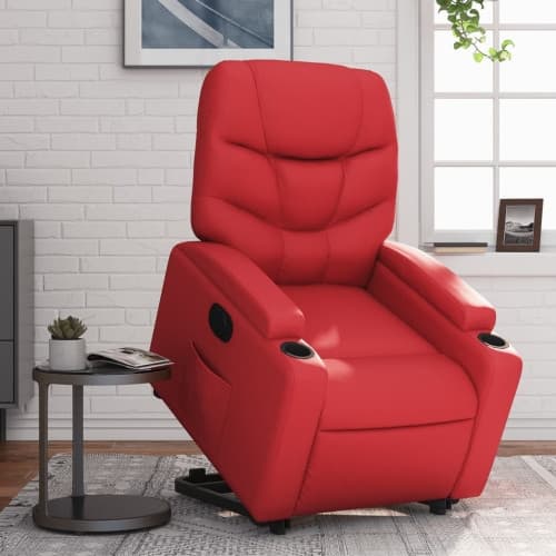 Reclinerfåtölj med uppresningshjälp röd konstläder