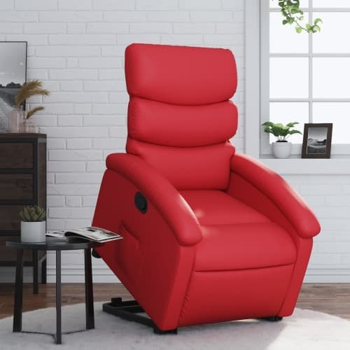 Reclinerfåtölj med uppresningshjälp röd konstläder
