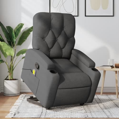 Massagefåtölj med uppresningshjälp mörkgrå tyg