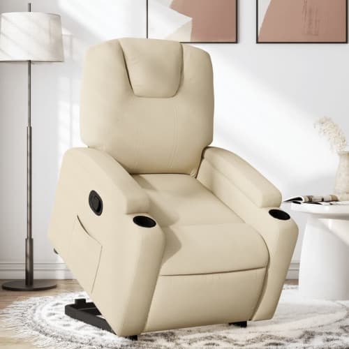 Reclinerfåtölj med uppresningshjälp gräddvit tyg