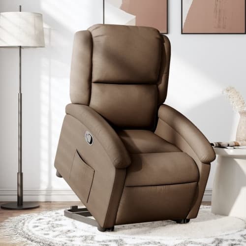 Reclinerfåtölj med uppresningshjälp brun tyg