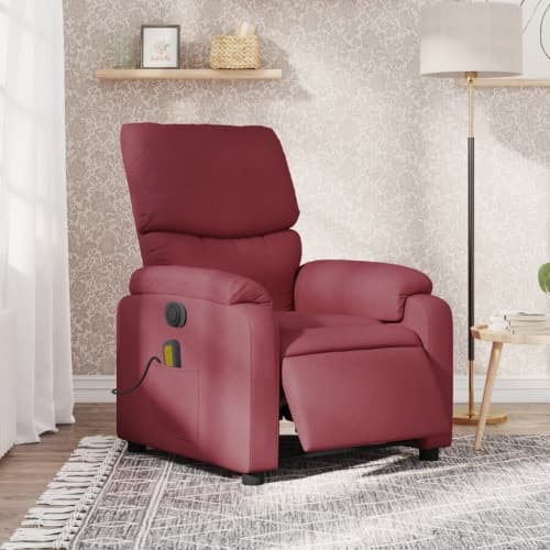Elektrisk massagefåtölj vinröd tyg