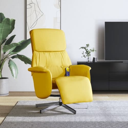 Massagefåtölj med fotstöd ljusgul tyg