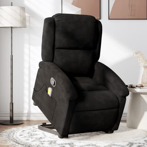 Massagefåtölj med uppresningshjälp Svart sammet