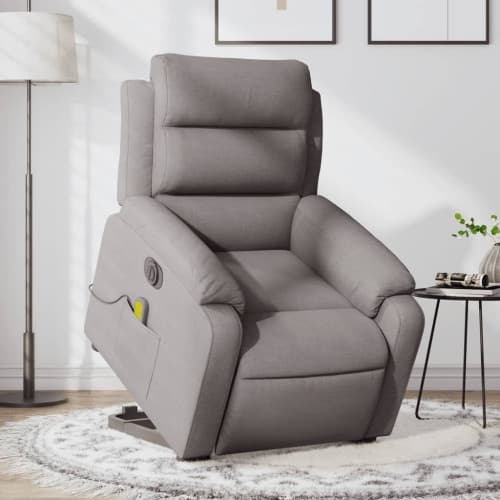 Elektrisk massagefåtölj med uppresningshjälp taupe tyg