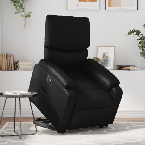 Reclinerfåtölj med uppresningshjälp svart konstläder