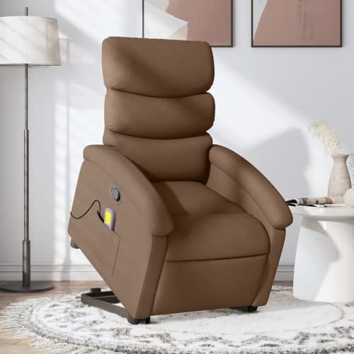 Massagefåtölj med uppresningshjälp brun tyg